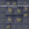 Grimdark gothic ruins terrain for Warhammer 40K tabletop, modular 3D printed bundle containing 22 competitive terrain.