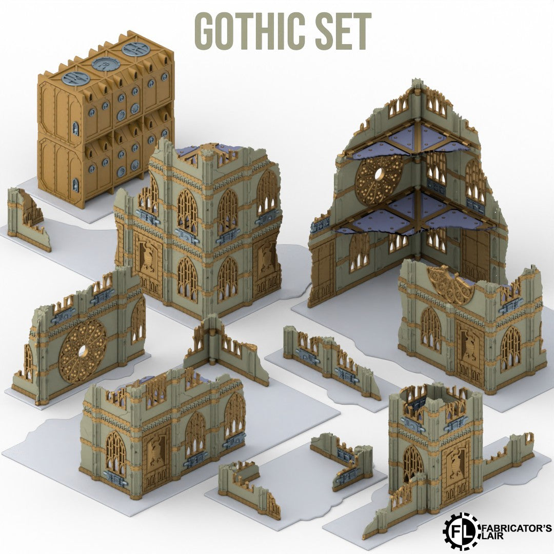 Set de Décors Gothiques Pliables Compatible Warhammer 40K 11e Edition : Table Complète (26 pièces)