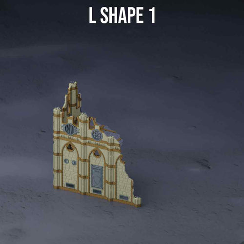 28mm 3D-printed L Shaped 2 storey Ruin in grimdark style for wargames. 