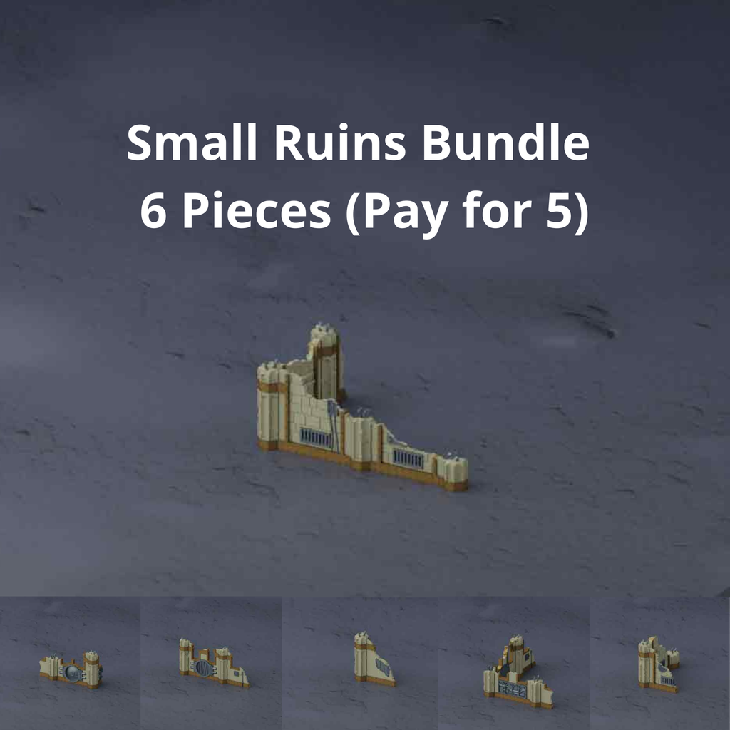 28mm 3D-printed bundle of 6 Small Ruins in grimdark style for wargames. 
